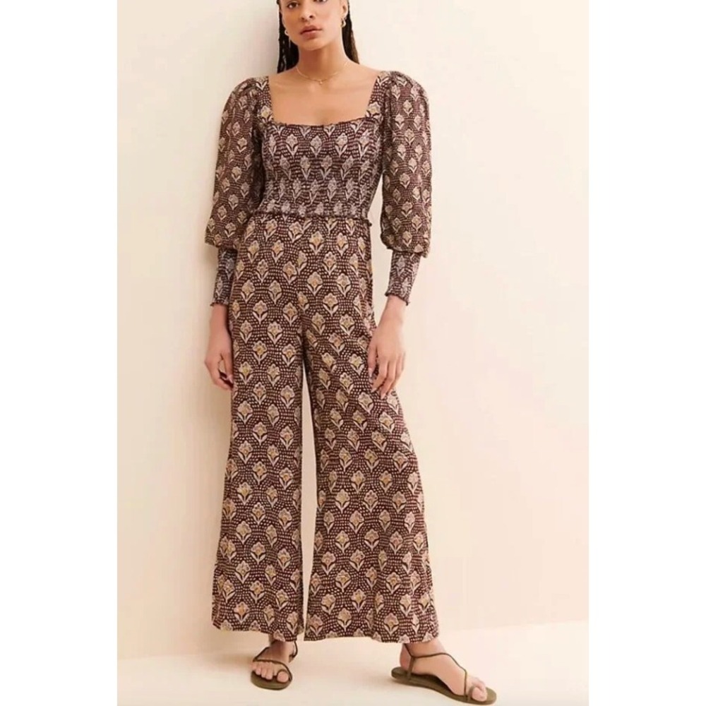 Anthroplogie Conditions Apply Eminee Printed Jumpsuit in Brown sz XS